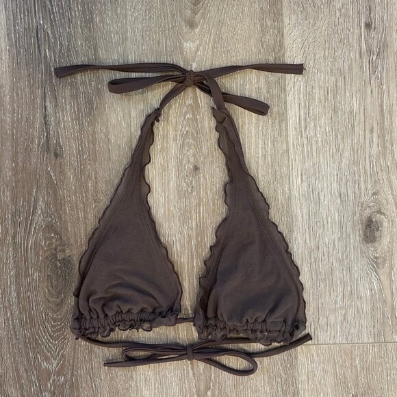 Victoria's Secret Brown Fairy Mesh Lettuce Hem Bikini Top Size Medium - Picture 2 of 4
